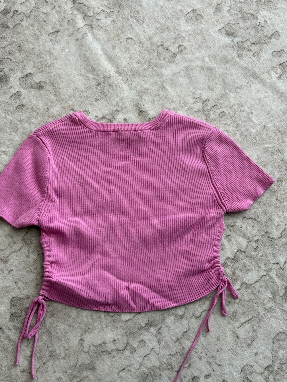Zara Pink Ribbed Short Sleeve Crop Top with Side Drawstrings